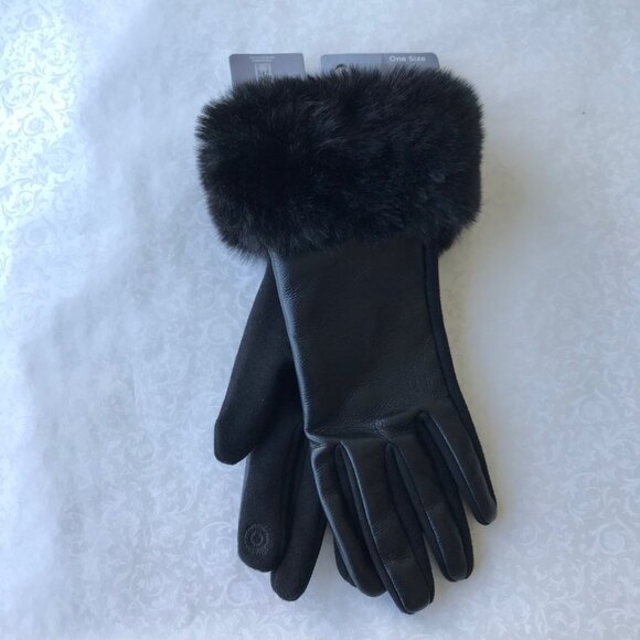 London Fog Faux Fur Gloves Women’s  Touch Screen Compatible Black NWT - Picture 1 of 5
